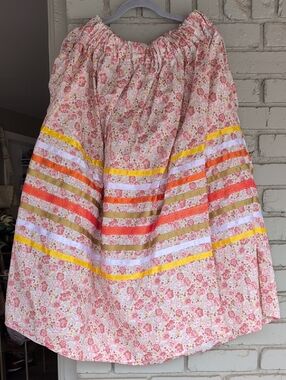 Floral Pink Tiered Maxi Skirt with Bright Stripe Accents